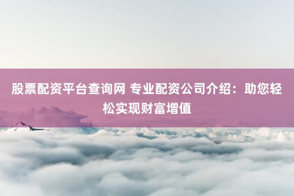 股票配资平台查询网 专业配资公司介绍：助您轻松实现财富增值