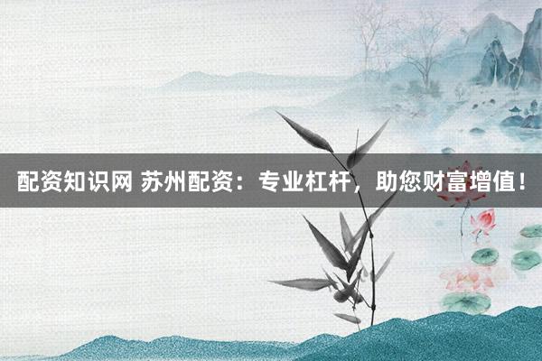 配资知识网 苏州配资：专业杠杆，助您财富增值！