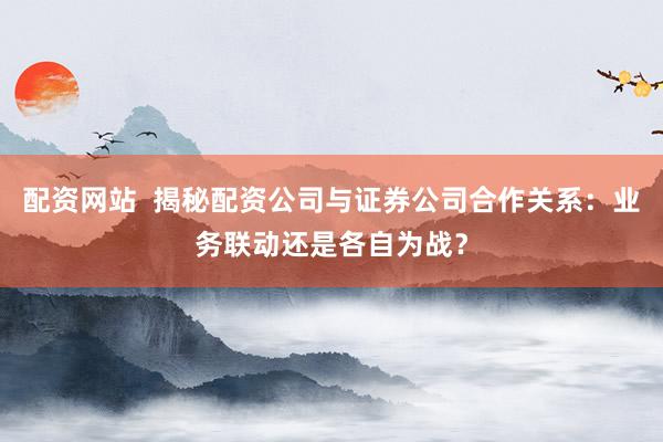 配资网站  揭秘配资公司与证券公司合作关系:业务联动还是各自为战?