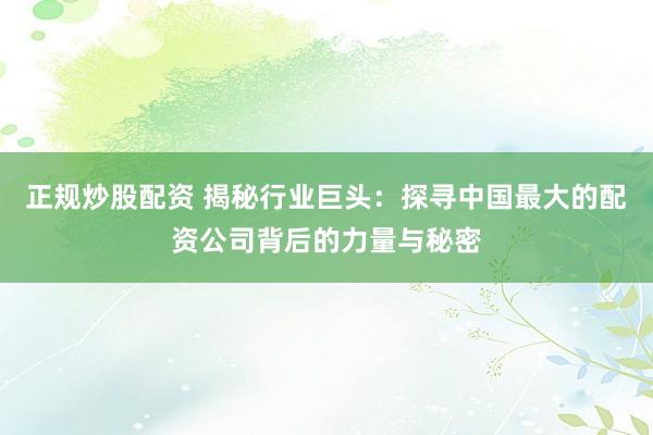 正规炒股配资 揭秘行业巨头：探寻中国最大的配资公司背后的力量与秘密