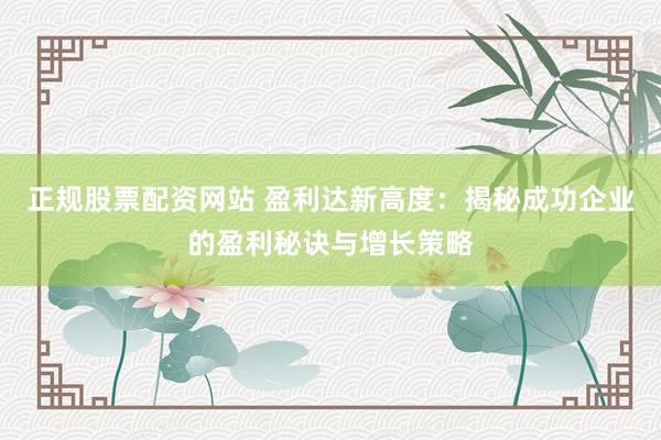 正规股票配资网站 盈利达新高度：揭秘成功企业的盈利秘诀与增长策略