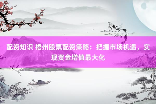 配资知识 梧州股票配资策略：把握市场机遇，实现资金增值最大化