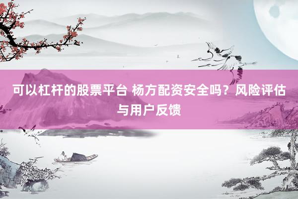 可以杠杆的股票平台 杨方配资安全吗？风险评估与用户反馈